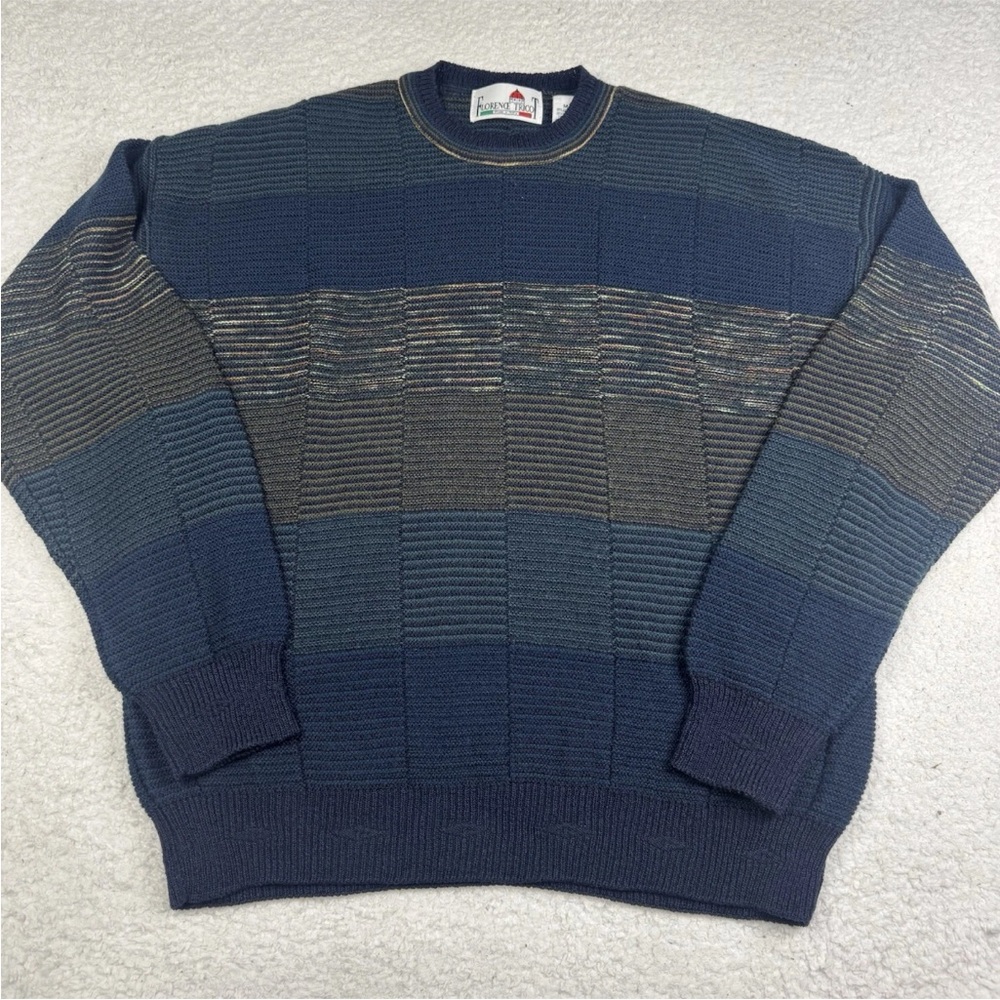 Vintage 90s Florence Tricot 3D Knit Sweater Mens Medium Wool Blend Crosby‎ Style